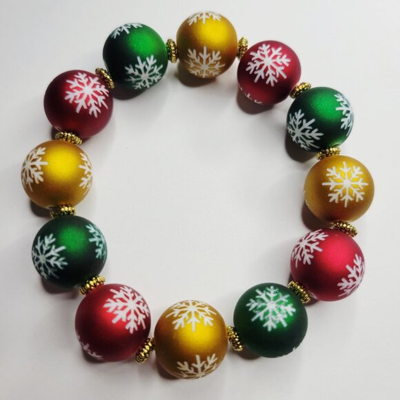 NWT Amazing Flocked Christmas Ornament Stretch Bracelet Red Green Gold Christmas - Picture 4 of 5